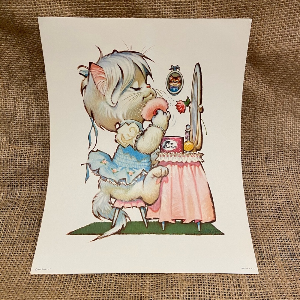 4 Vintage Pete Hawley cat kitten lithographs